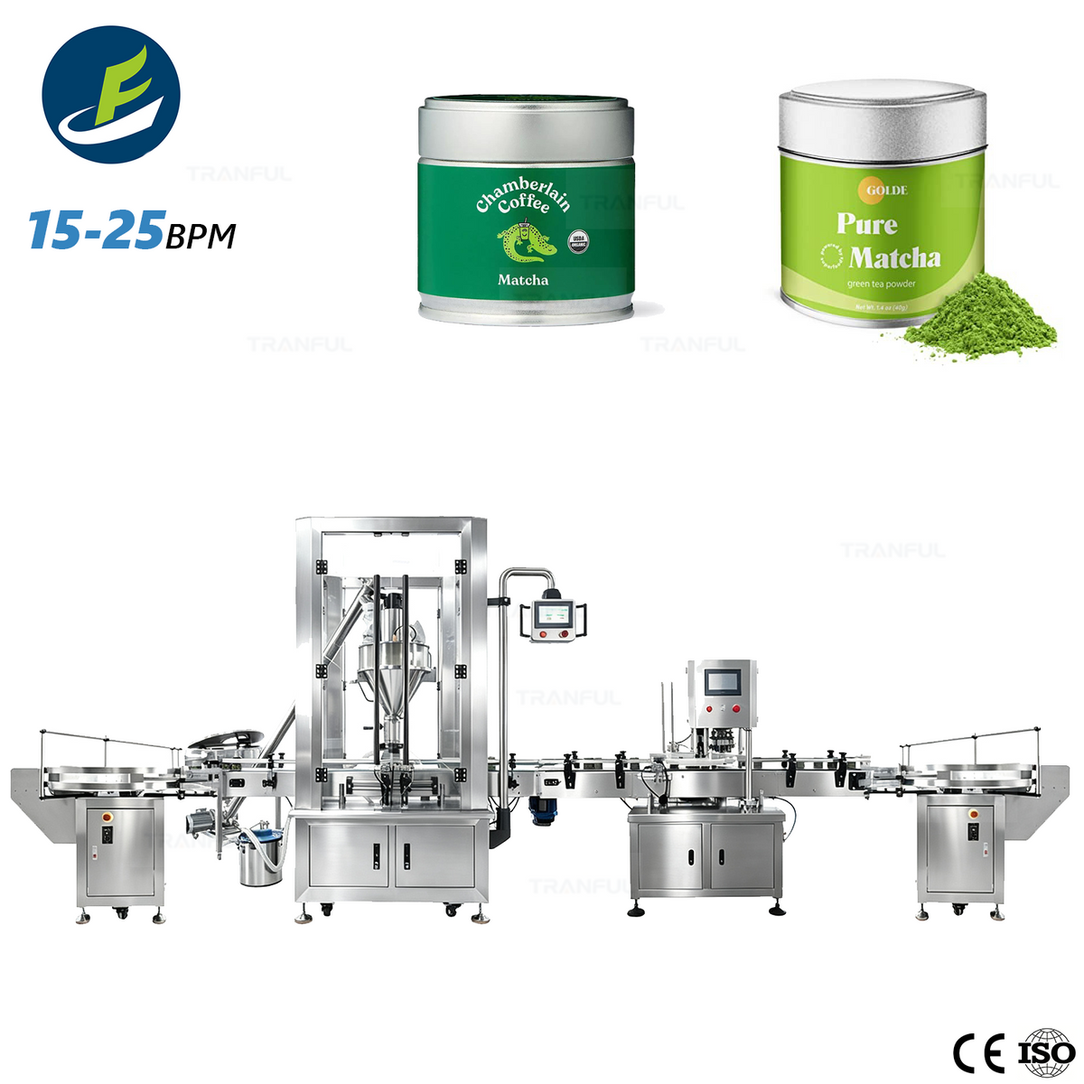 Matcha powder filling line single-head auger filler with can seamer - Tranfull