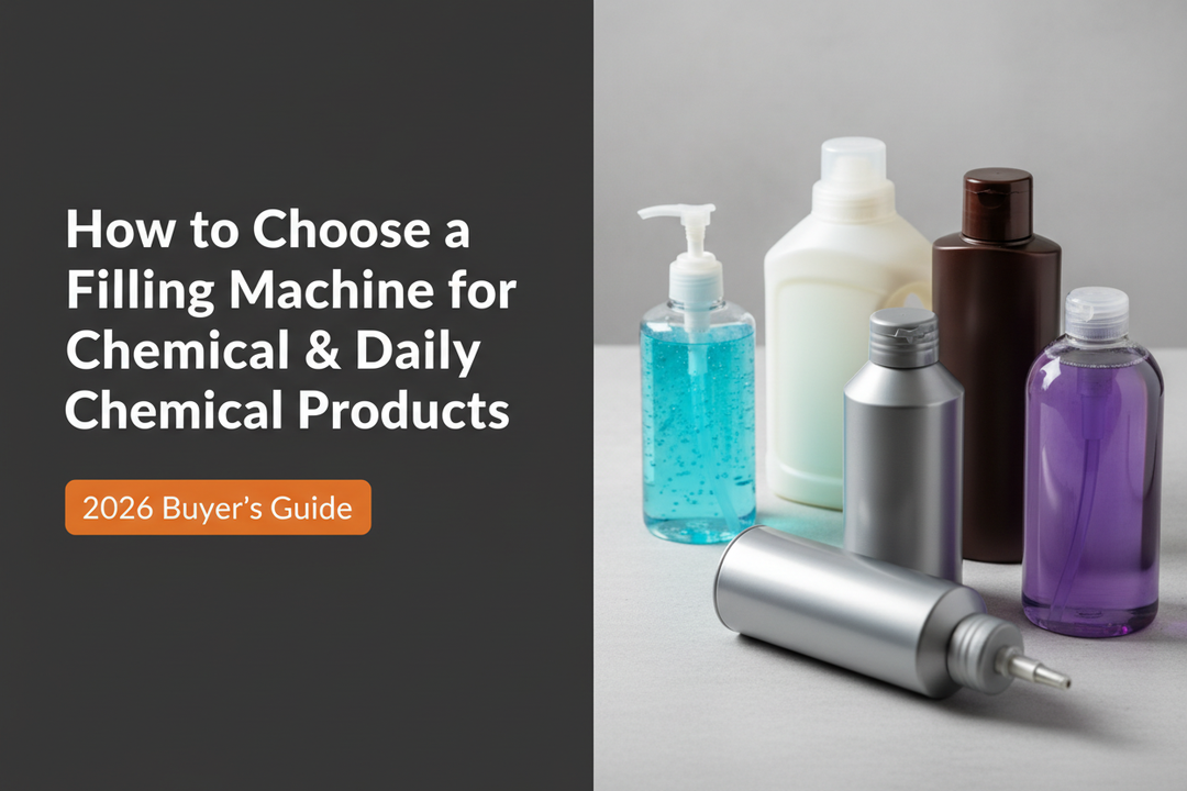 How to Choose a Filling Machine for Chemical & Daily Chemical Products — 2026 Buyer's Guide cover by Tranfull, featuring assorted liquid product bottles