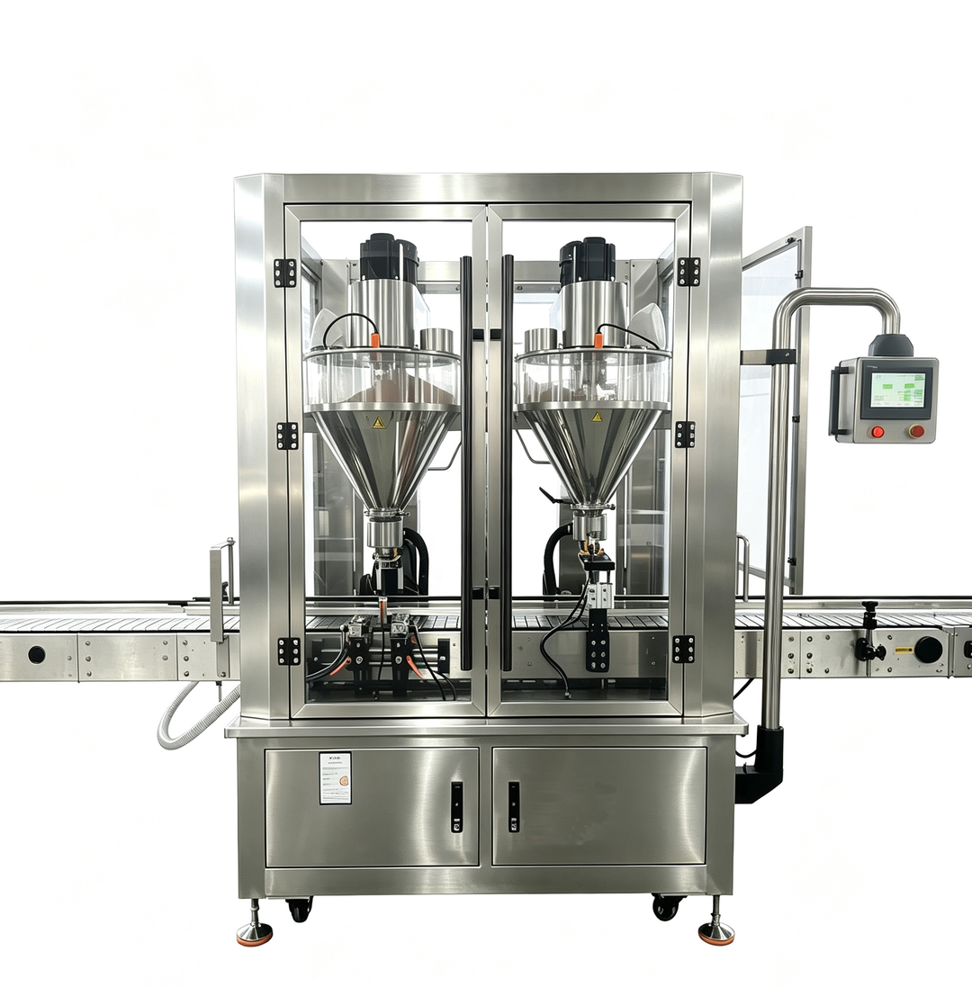 Dual-head powder filling machine for protein and meal replacement powder - Tranfull