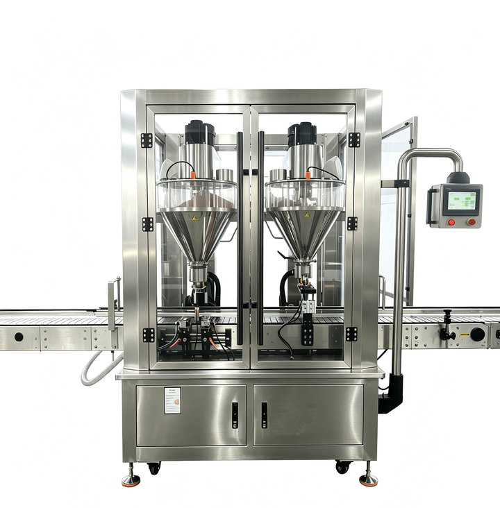 Dual-head powder filling machine for protein and meal replacement powder - Tranfull
