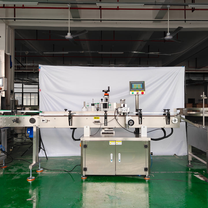 Dual-track conveyor powder filling line side view - Tranfull