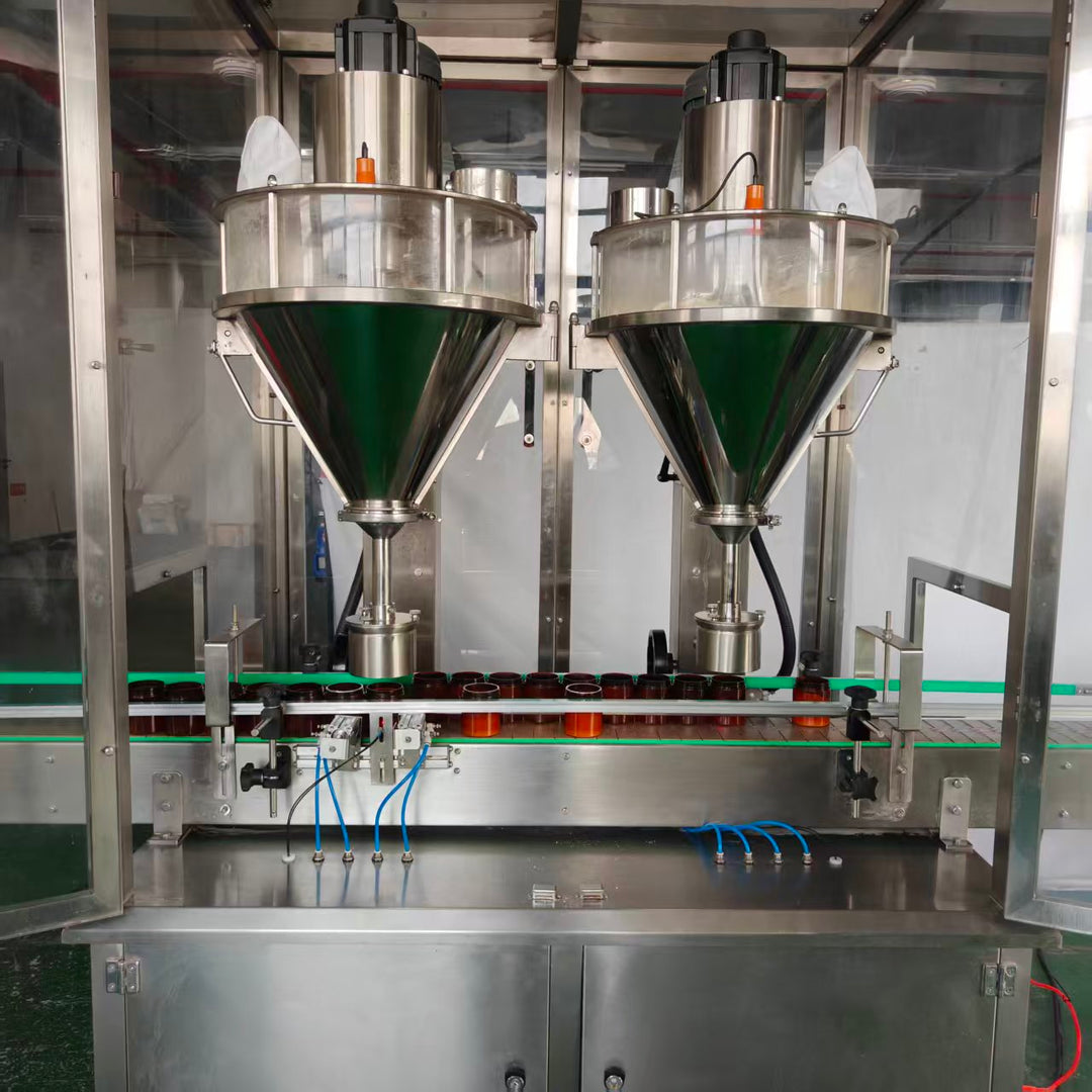 Dual auger filling heads close-up powder filler - Tranfull