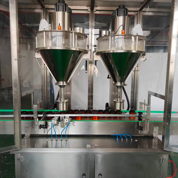 Dual auger filling heads close-up powder filler - Tranfull