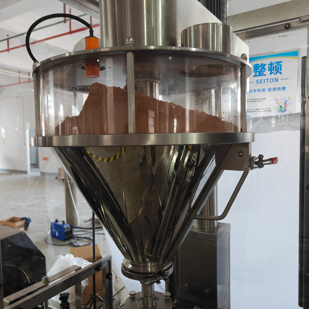 Powder hopper and auger feeding mechanism on bottling line - Tranfull