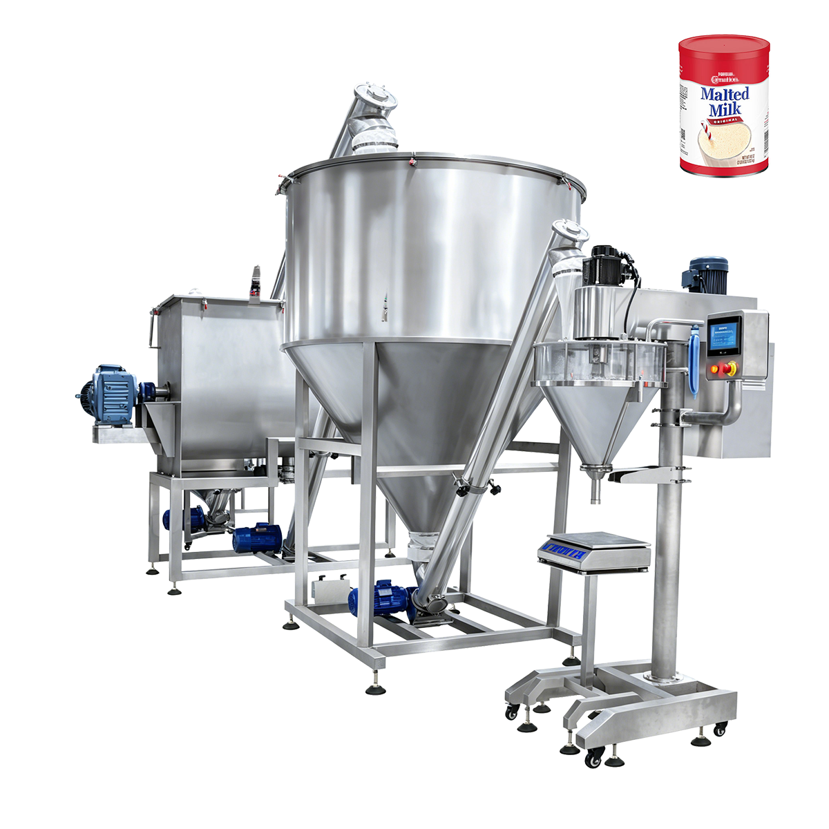 Bulk Powder Storage Tank with Screw Feeder Weighing Filling Machine - Full View | Tranfull
