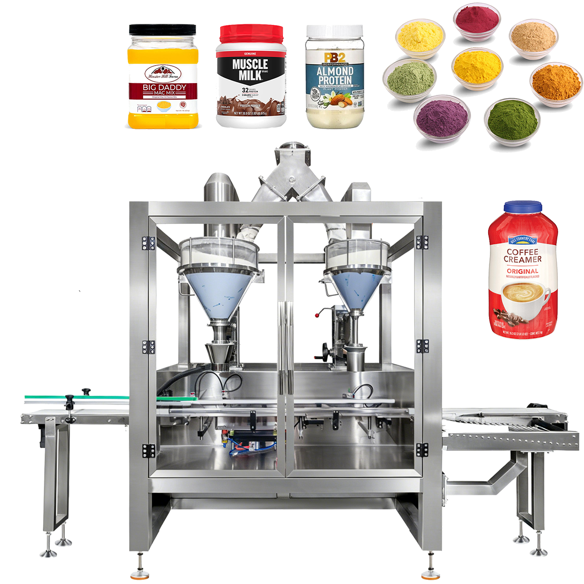 Large Capacity Double-Head Weighing Powder Filling Machine for Big Drums - Full View | Tranfull