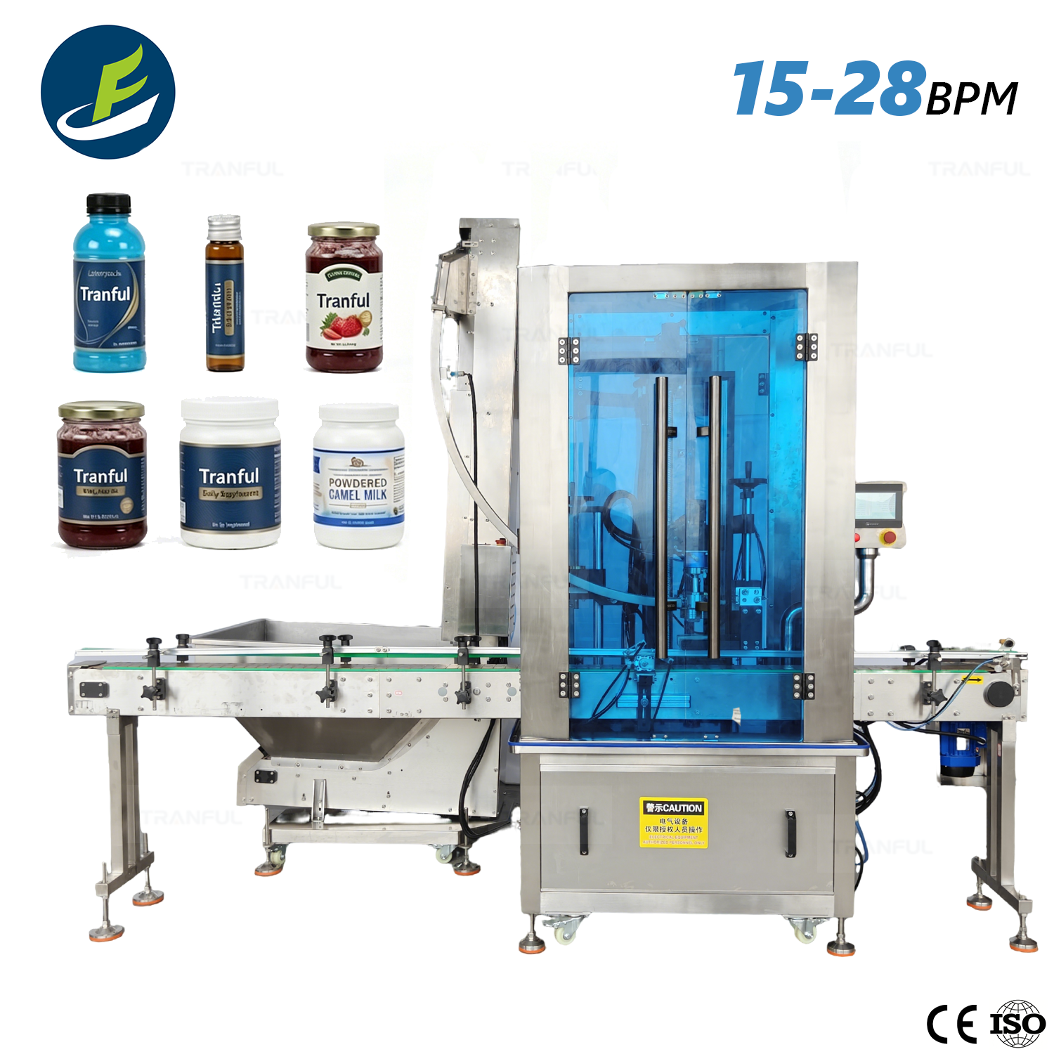 Single head servo capping machine with bottles overview - Tranfull
